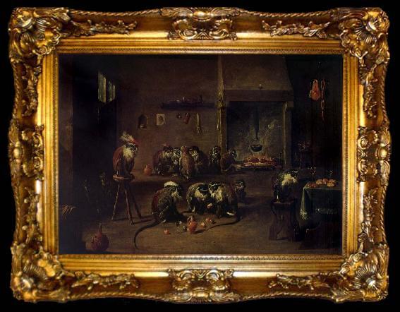 framed  TENIERS, David the Younger Apes in a Kitchen, ta009-2